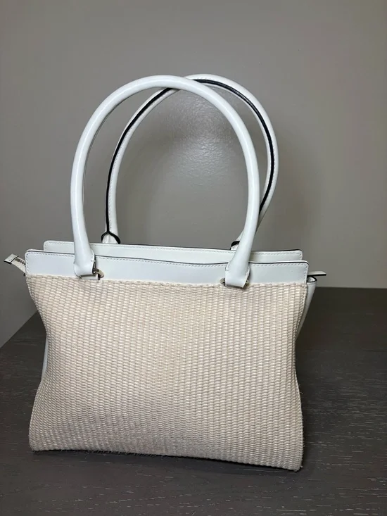Kate Spade New York Ivory Beige Woven Bow Satchel Bag Gold Hardware - Picture 6 of 11